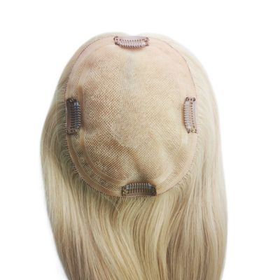 Mono Base PU European Human Hair Topper 5.5X6 Straight Blonde Hair Toupee с застежкой 16 дюймов для женщин